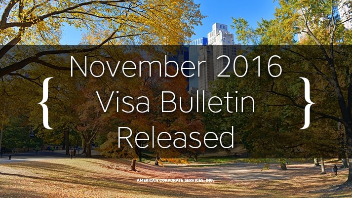 November 2016 Visa Bulletin Released